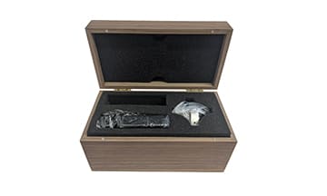 A hinged solid walnut box with 7mm thick sides.